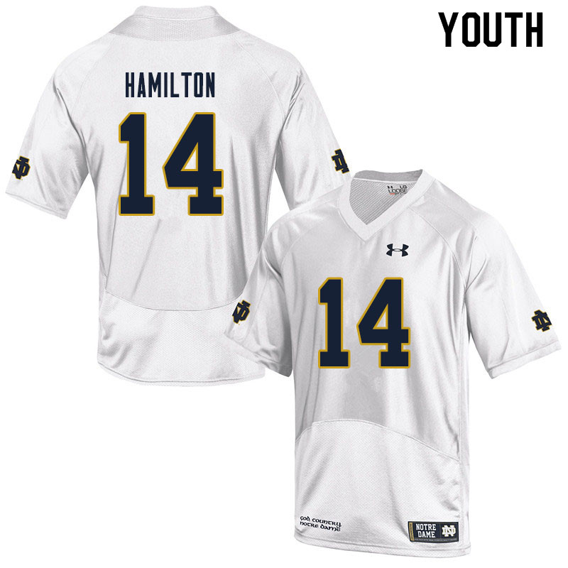 Youth NCAA Notre Dame Fighting Irish #14 Kyle Hamilton Stitched College Under Armour Authentic White Football Jersey IP10F55OH